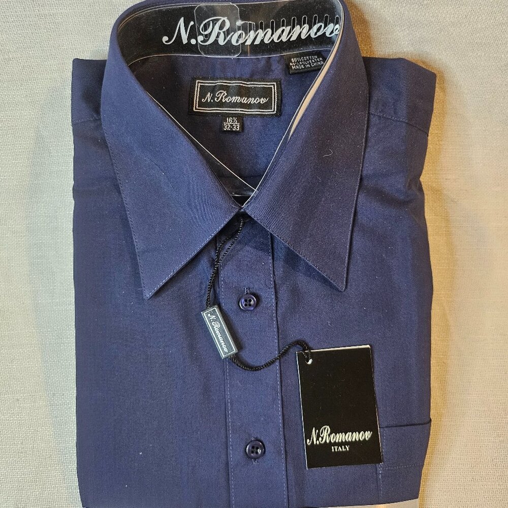 N. Romanov Men's Blue Long Sleeve Dress Shirt - Size 16.5